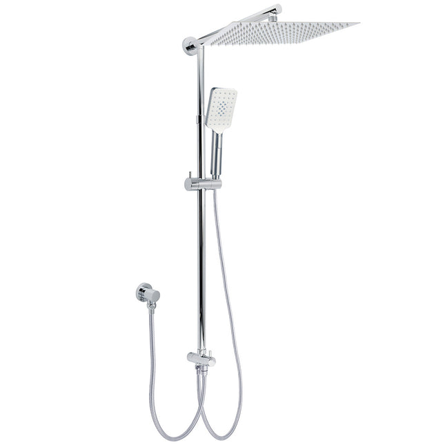 WELS Dual Square Shower Head 12" Rain Rose + 3 Modes Handheld Diverter Rail Arm Set.
