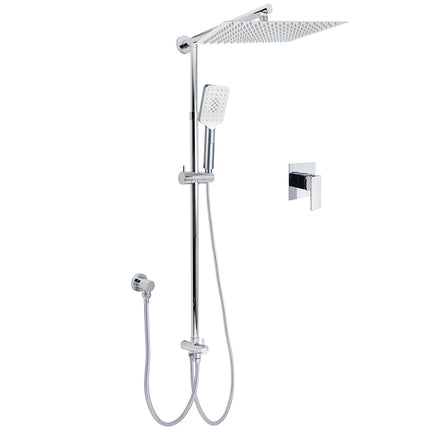 Double Square Shower Head 12" Rain Rose + 3 Modes Handheld Diverter Rail Arm Mixer Set.