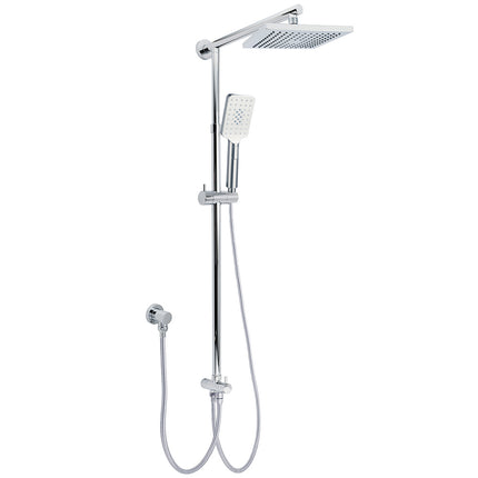 WELS Square Chrome Shower 8" Rainfall Head 3 Mode Handheld Sliding Rail Wall Arm Set.