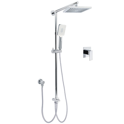 WELS Square Plastic Shower 8" Rainfall Head 3 Mode Handheld Sliding Rail Wall Arm With Mixer.