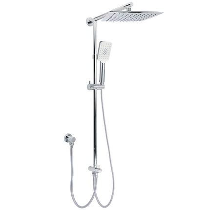 WELS Chrome Square 10" Rain Shower Head 3 Function Handheld Sliding Rail Wall Arm Set.