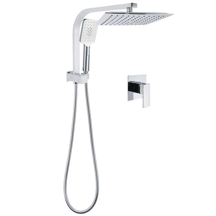 WELS Twin Square 10" Rain Shower Head 3 Mode Handheld Diverter Wall Arm Mixer Set.