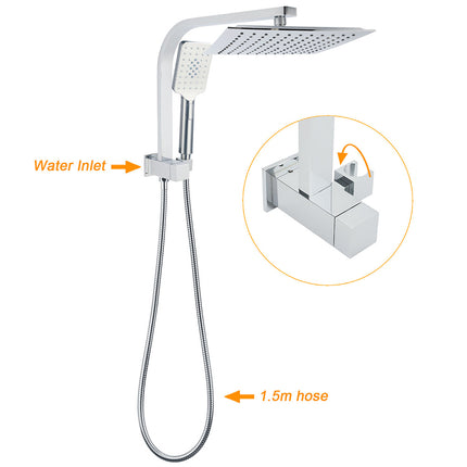 WELS Twin Square 10" Rain Shower Head 3 Mode Handheld Diverter Wall Arm Mixer Set.