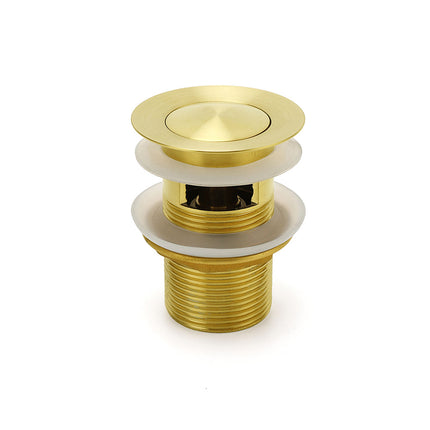Brushed Gold 32mm Pop Up Push Waste Plug With Overflow Basin Sink Drain Outlet.