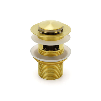 Brushed Gold 32mm Pop Up Push Waste Plug With Overflow Basin Sink Drain Outlet.