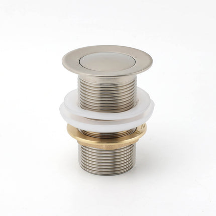Brushed Nickel 32mm Push Pop Up Waste Plug Non-Overflow Basin Sink Drain Outlet.
