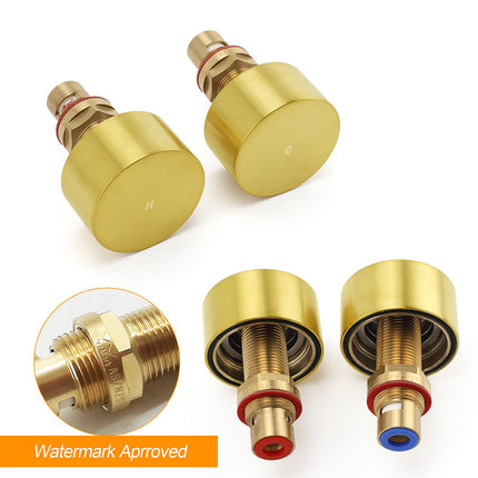 Brushed Gold 1/4 Turn Round Knob Hot Cold Tap Wall Set For Shower Vanity Spout.