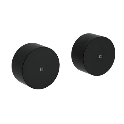 Matt Black Round 1/4 Turn Twin Shower Taps Hot Cold Wall Set Bath Vanity Mixer.