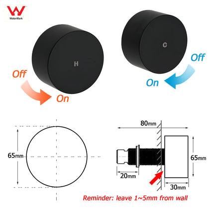 Matt Black Round 1/4 Turn Twin Shower Taps Hot Cold Wall Set Bath Vanity Mixer.