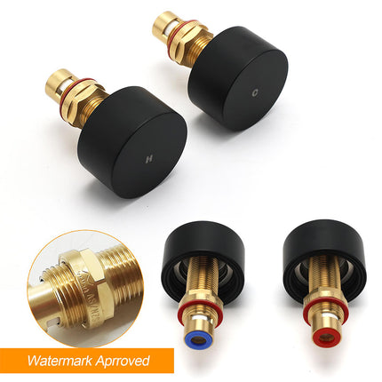 Matt Black Round 1/4 Turn Twin Shower Taps Hot Cold Wall Set Bath Vanity Mixer.