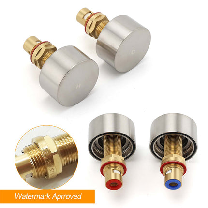 Brushed Nickel Round 1/4 Turn Twin Shower Taps Set Hot Cold Switch Vanity Mixer.