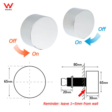 Polished Chrome Round 1/4 Turn Twin Shower Taps Set Hot Cold Water Switch Mixer.
