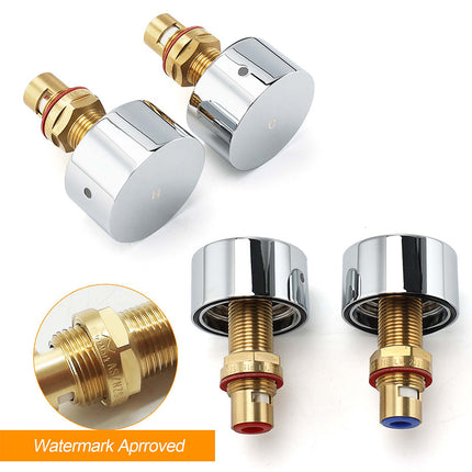 Polished Chrome Round 1/4 Turn Twin Shower Taps Set Hot Cold Water Switch Mixer.