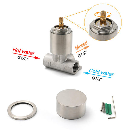 Brushed Nickel Bath Shower Mixer Round 1/4 Knob Hot Cold Tap Cartridge Spindle.