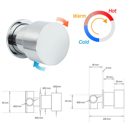 Watermark Chrome 1/4 Turn Switch Hot Cold Water Mixer Bathroom Shower Tap Valve.