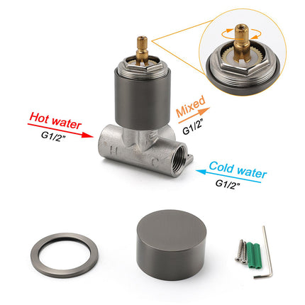 Gun Metal Round 1/4 Knob Handle Wall Mounted Shower Hot Cold Water Mixer Tap Kit.