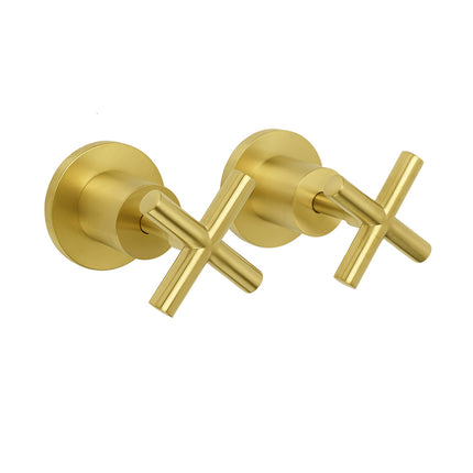 Brushed Gold Shower 1/4 Turn Twin Taps Basin Bath Spout Hot Cold Water Mixer Set.