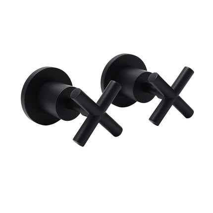 Matt Black 1/4 Turn Twin Taps Hot Cold Water Control Mixer For Bath Spout Shower.