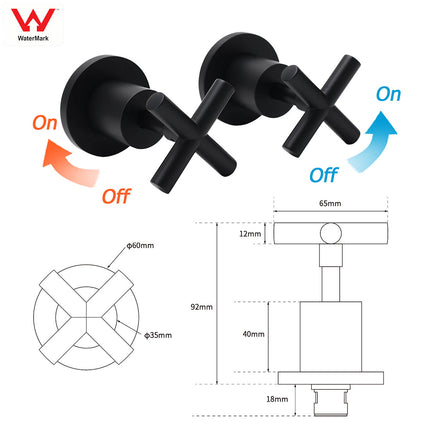 Matt Black 1/4 Turn Twin Taps Hot Cold Water Control Mixer For Bath Spout Shower.