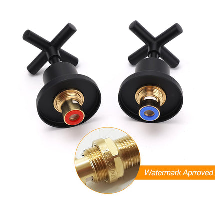 Matt Black 1/4 Turn Twin Taps Hot Cold Water Control Mixer For Bath Spout Shower.