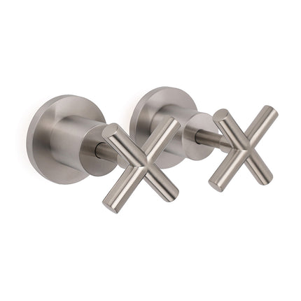 Brushed Nickel 1/4 Turn Twin Shower Taps Set Hot Cold Water Control Vanity Mixer.