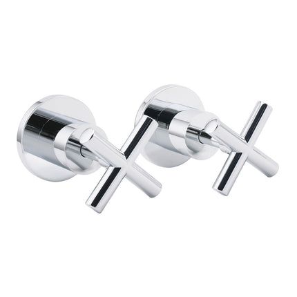 Mirror Chrome 1/4 Turn Twin Taps Hot Cold Water Control Mixer For Bath Spout Set.