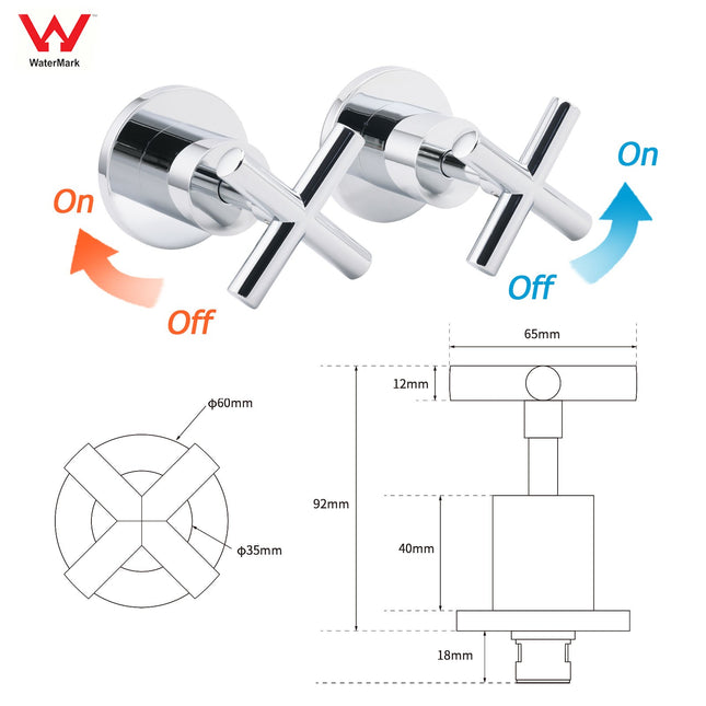 Mirror Chrome 1/4 Turn Twin Taps Hot Cold Water Control Mixer For Bath Spout Set.