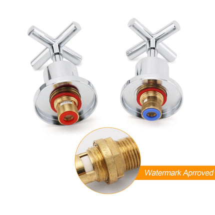 Mirror Chrome 1/4 Turn Twin Taps Hot Cold Water Control Mixer For Bath Spout Set.