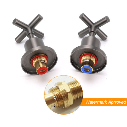 Gun Metal Shower 1/4 Turn Twin Taps Pair Bath Spout Hot Cold Water Mixer Valve.