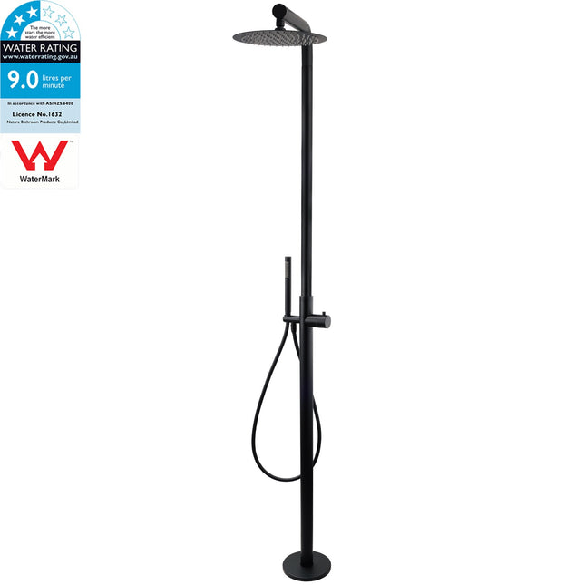 WELS Matte Black 316SUS Dual Shower Set Outdoor Bath System Rainfall 10" Head.