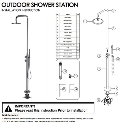WELS Brushed Gold Twin Shower Handset Combo Set Outdoor Washing 10" Head 316 SUS.