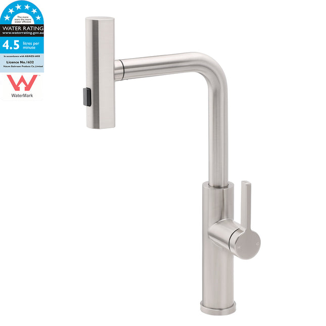 Brushed Nickel 3-Mode Kitchen Mixer Pull Out Down Sink Laundry Faucet Tap WELS.