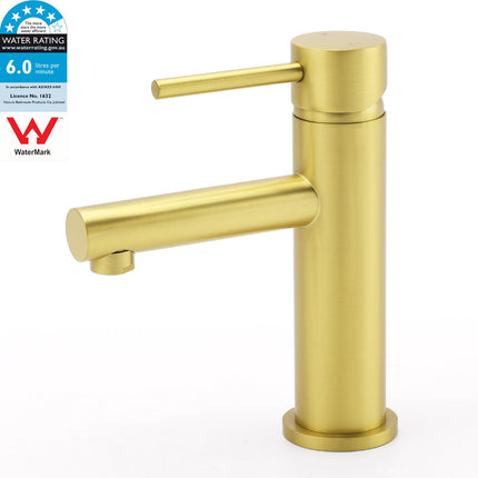 Brushed Gold Round Bathroom Basin Mixer Laundry Vanity Sink Faucet Lever Tapware.