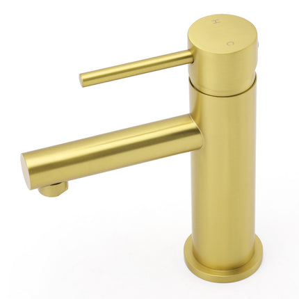 Brushed Gold Round Bathroom Basin Mixer Laundry Vanity Sink Faucet Lever Tapware.