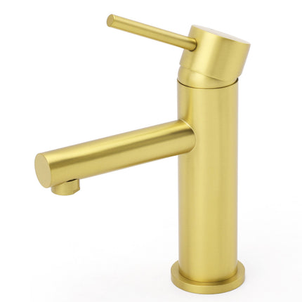 Brushed Gold Round Bathroom Basin Mixer Laundry Vanity Sink Faucet Lever Tapware.