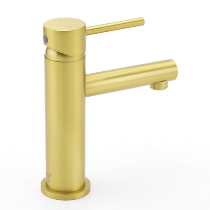 Brushed Gold Round Bathroom Basin Mixer Laundry Vanity Sink Faucet Lever Tapware.