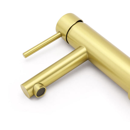 Brushed Gold Round Bathroom Basin Mixer Laundry Vanity Sink Faucet Lever Tapware.