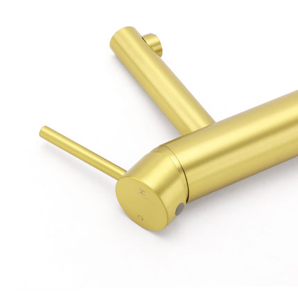Brushed Gold Round Bathroom Basin Mixer Laundry Vanity Sink Faucet Lever Tapware.