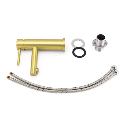 Brushed Gold Round Bathroom Basin Mixer Laundry Vanity Sink Faucet Lever Tapware.