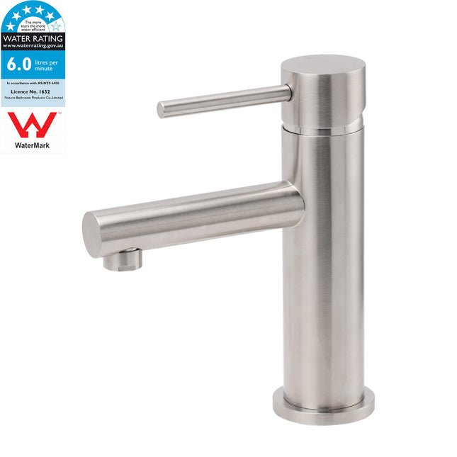 Brushed Nickel Basic Round Bathroom Basin Mixer Laundry Vanity Sink Faucet Tap.