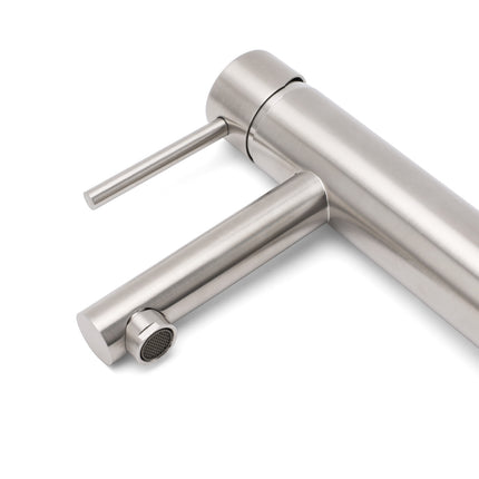 Brushed Nickel Basic Round Bathroom Basin Mixer Laundry Vanity Sink Faucet Tap.