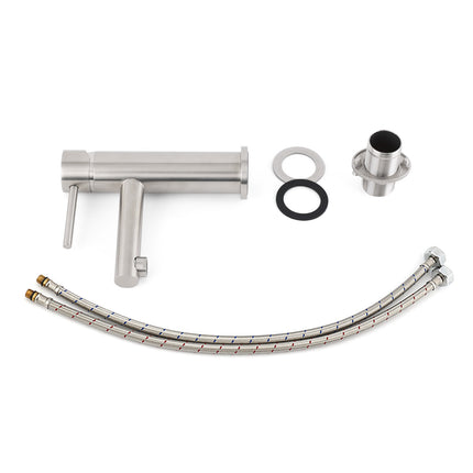 Brushed Nickel Basic Round Bathroom Basin Mixer Laundry Vanity Sink Faucet Tap.