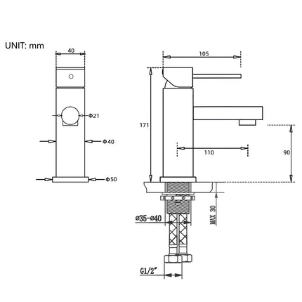 Brushed Nickel Basic Round Bathroom Basin Mixer Laundry Vanity Sink Faucet Tap.