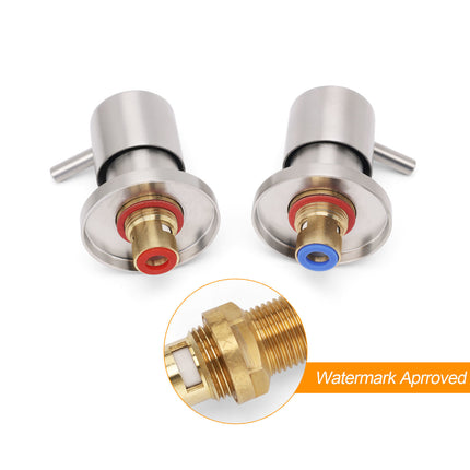 Brushed Nickel Wall Mounted 1/4 Turn Twin Shower Taps Set Hot Cold Water Valve.