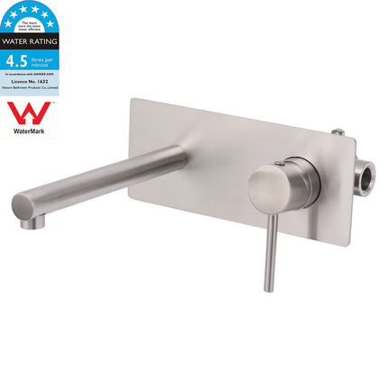 Brushed Nickel Round Wall Mounted Basin Vanity Mixer Bathtub Straight Spout Tap.