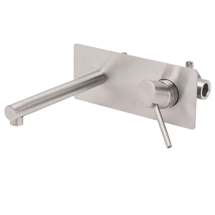 Brushed Nickel Round Wall Mounted Basin Vanity Mixer Bathtub Straight Spout Tap.