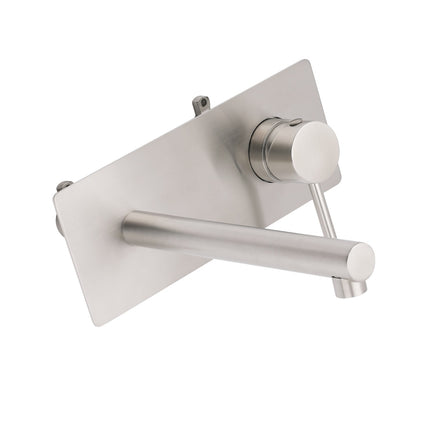 Brushed Nickel Round Wall Mounted Basin Vanity Mixer Bathtub Straight Spout Tap.