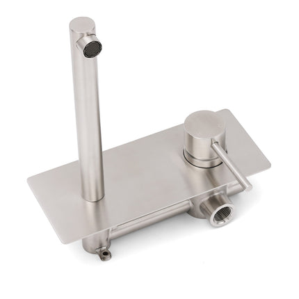Brushed Nickel Round Wall Mounted Basin Vanity Mixer Bathtub Straight Spout Tap.