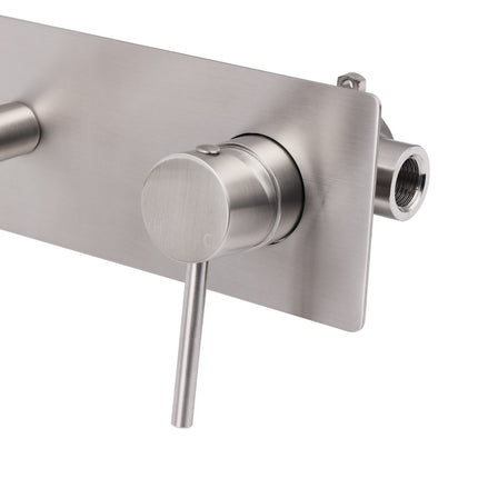 Brushed Nickel Round Wall Mounted Basin Vanity Mixer Bathtub Straight Spout Tap.
