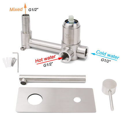Brushed Nickel Round Wall Mounted Basin Vanity Mixer Bathtub Straight Spout Tap.